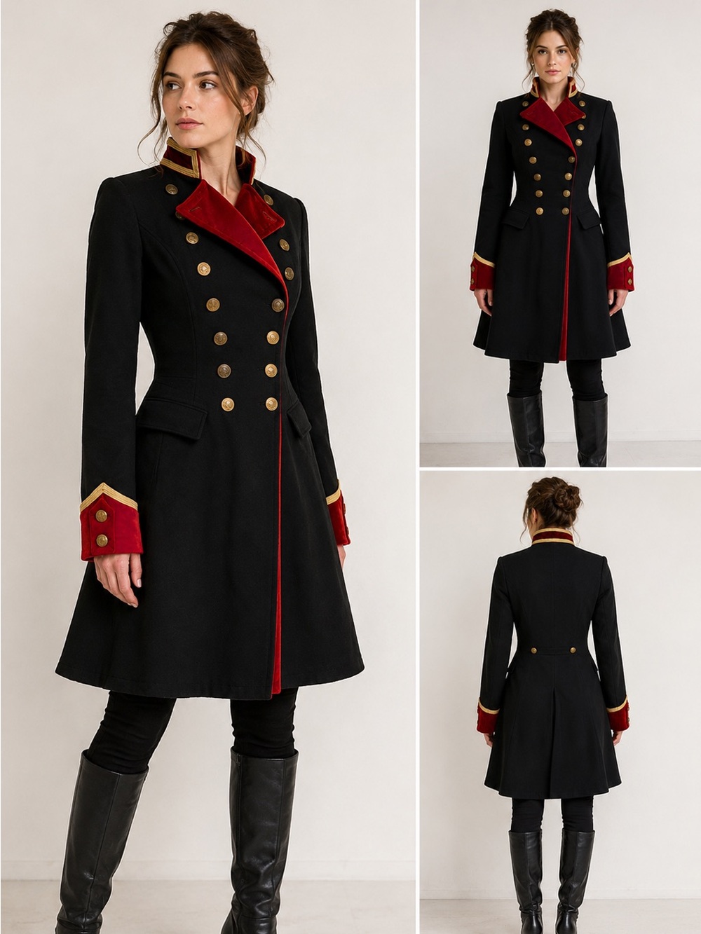 Ralph Lauren Denim Supply Military Long Jacket Coat Officer Navy Red Velvet Gold